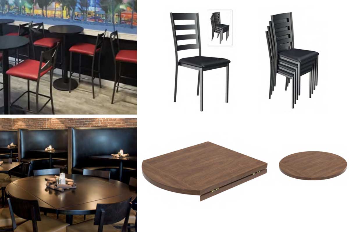 Drop-leaf folding table that opens and closes and stackable dining chairs 